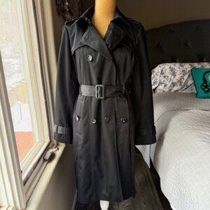 London Fog Black Double Breasted Lined Trench Coat
